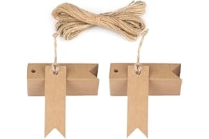 JIJACRAFT 200 pezzi Etichette in Carta Kraft Tag Regalo Cartoncino 7x2CM con Spago di Iuta, per Bomboniere Natale Compleanno Artigianato (Marrone)
