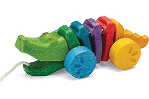 PlanToys Juguete de Arrastre Cocodrilo Bailarín - Animal de Arrastre Juguetes de Madera Bebé 1 Año - Juguete de Madera con Sonido Clic-Clac - Arcoíris