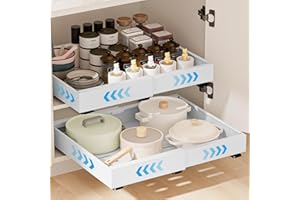 Carastek Cajón Telescópico 2 piezas Cajones Extraibles Para Cocina Bandeja Armario Cocina Cajón Deslizante Para Alacena Cajón de Cocina Extensible Desplegable Organizador de Cajones (BLANCO)