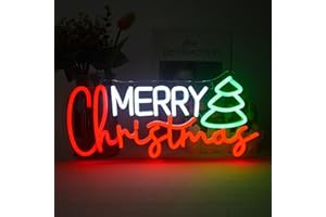 LUCUNSTAR Christmas Neon Sign, Merry Christmas Neon Signs for Wall Decor, Christmas Tree Neon Light Sign with USB Powered for Christmas Party, Windows, Store, Living Room