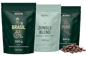 Incapto Pack de Cafés especial Café con Leche | Café en Grano Natural de Especialidad | Cafés de Brasil, Perú y Guatemala | Specialty Coffee +80 puntos SCA | 3 paquetes de 500g