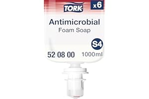 Tork Savon mousse antimicrobien pour les mains S4, qualité Premium, sans parfum, 6 x 1000 ml, 520800