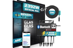 SUNNIVA® Balkonkraftwerk FULL ALL BLACK BIFACIAL 2392W/2000W Solaranlage mit 2000W ENVERTECH Micro Wechselrichter Wifi Bluetooth, upgradebar drosselbar, 4x460W Bifaziale Solarmodule, 5m Kabel, PV