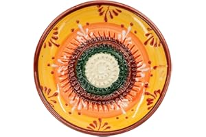 Kaladia - Piatto per grattugiare in ceramica - ideale per zenzero, parmigiano, ecc. - Motivo: arancione, giallo e verde - Diametro: 12 cm - Fatto a mano e dipinto a mano - Made in Spagna
