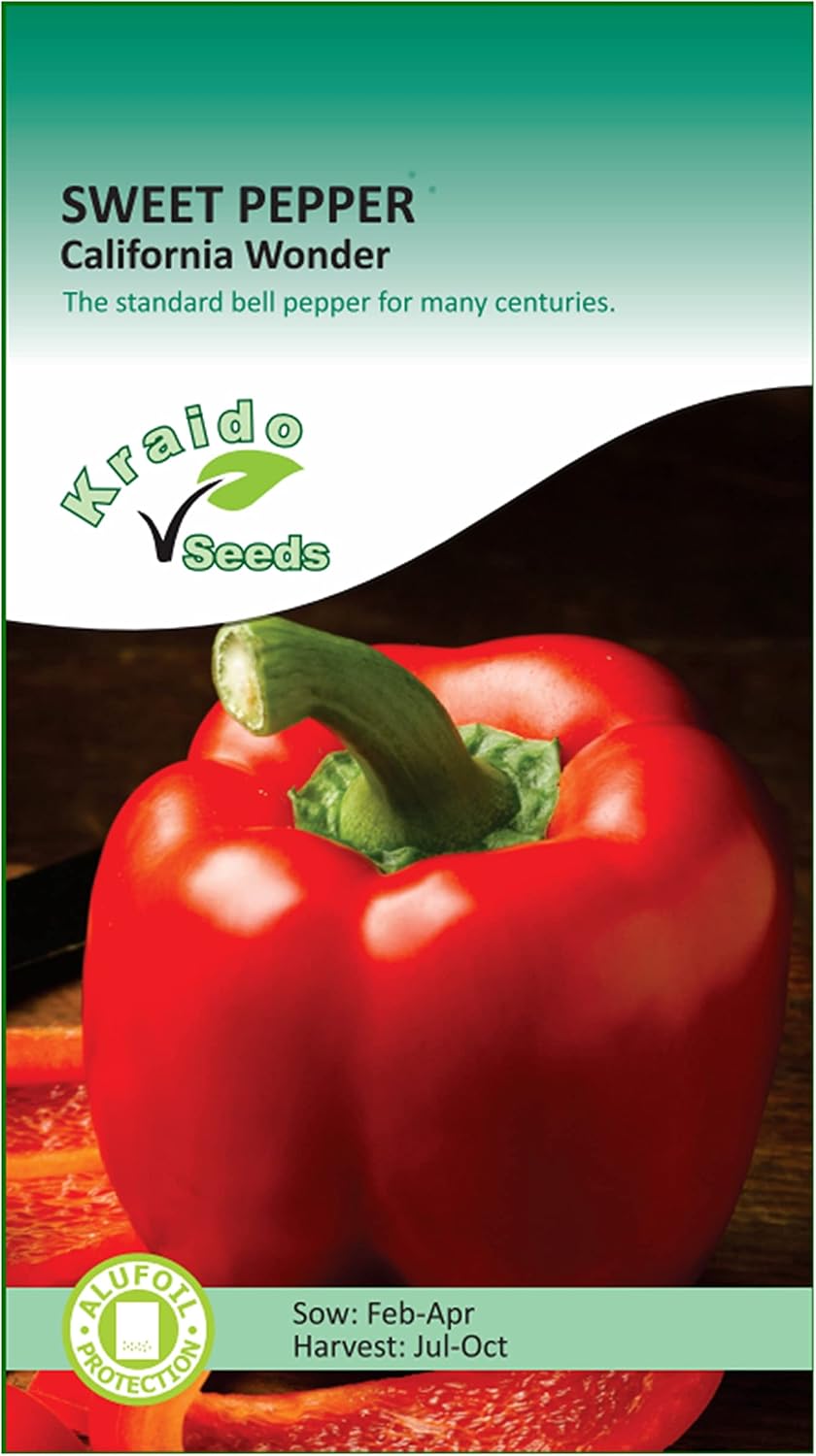 Red Bell Pepper Seeds California Wonder 50 Seeds Capsicum Annuum Grow Your Own Vegetable Ideal for Greenhouse or Garden Growing in Raised Beds Polytunnel Growbag or in Large Pots and Containers