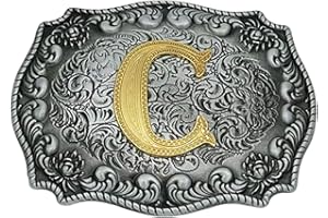 Daisybaby Initial Letter Belt Buckles Western Cowboy Handmade Metal Large Alphabet Belt Buckle for Men and Women