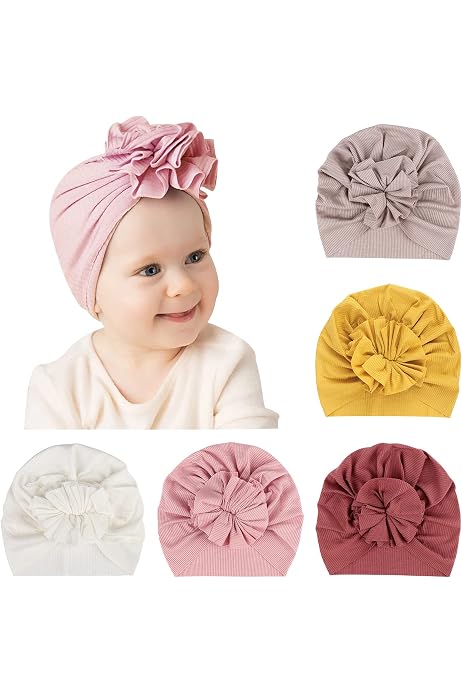 Lot De 4 Turbans Bébé 0-12 Mois - Coton Doux - Serre-Tête à Nœud - Cadeau Naissance Ou Baptême