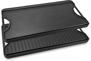 GFTIME Griglia/Piastra Reversibile in ghisa Pre-stagionata con Maniglie, 50.8CM x 26.5CM x 2CM Piastra Tutte Le superfici di Cottura, Griglie e fuochi da Campo, per grigliare bistecche e altri cibi.