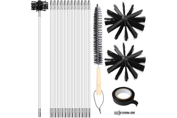 Lvjkes hérisson ramonage, 16 pièces de nettoyage de conduits daération avec 12 tiges de 41 cm, 2 têtes de brosse de 10 cm, a tige hexagonale de 4,5 cm, a brosse à manche en bois de 38 cm