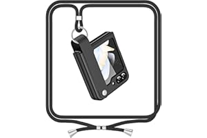 ANFAIRLACE Funda Cuerda Compatible con Samsung Galaxy Z Flip 5, Carcasa PU Vegana Cuero Marco PC Correa Metal Accesorios con Cordón Case, Negro