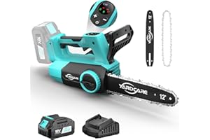 YARDCARE Motosega a Batteria 12 Pollici con Display LED, Motore Brushless 1200W, Batteria 4Ah al Litio e Caricatore, Tensione Catena Senza Attrezzi, Lubrificazione Automatica, con Gancio