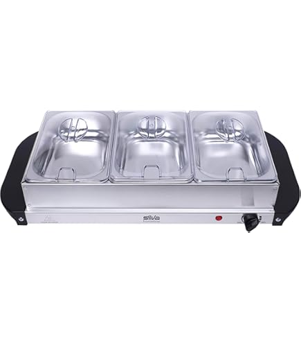 BEPER P101TEM002 Buffetwarmer, Voedselwarmer, 4 Verwijderbare Lades Hot Plate Basis, Regelbare Thermostaat en Warmte-isolerende Handgrepen, Vaatwasmachinebestendig, Ideaal voor Feesten