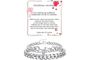 Fehki Edelstahl Paar Armband | Kubanische Kette verstellbar | Romantisches Geschenkset für Paare zum Valentinstag, Jahrestag & Geburtstag