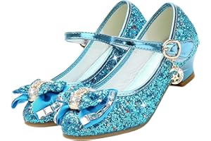 ZOUPREME Scarpe da Principessa Elsa per Bambine, Splendenti Scarpe Mary Jane con Tacco Basso, Sandali Eleganti con Velcro