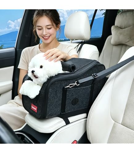 SenaiMy Autostoel Voor Kleine Honden En Katten – Middenconsole Design – Opvouwbaar, Wasbaar, Met Veiligheidsgordel – Geschikt Tot 7 Kg – Perfect Voor Onderweg