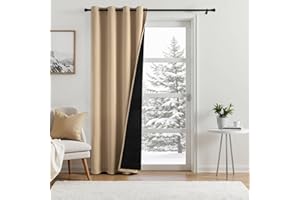 ‎MIULEE MIULEE Vorhänge Blickdichte Doppellagige Thermovorhang Gegen Kälte und Hitze, Dicker Lärmschutz Kälteschutz Türvorhang, Gardinen Ösen Verdunkelung Wind Winter, 225x132(HöhexBreite), Beige, 1 Stück