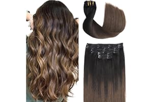 Sindra Extension Capelli Veri Clip Umani Estensioni Extension Capelli Veri Clip Fascia Unica Nero Naturale Shatush Marrone Cioccolato Lisci 6pcs 100g 40cm Umani Estensioni C#1b/4-40cm