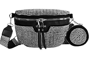 Hoxfly Bumbags for Ladies, Women's Rhinestone PU Belt Bag, Leather Fashion Shoulder Bag and Belt Bag for Women, Shoulder Crossbody Chest Bag with Coin Purse Pendant, Waist Bag for Women (Silver)