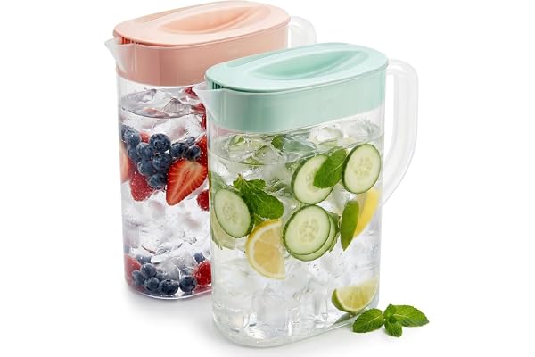 2 stycken vattenkanna 2,1 l, juicekanna med handtag, plastvattenkanna för juice te lemonad mjölk, för kalla eller varma dryck