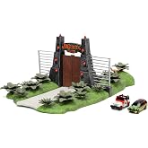 Jada Toys Jurassic World Nano Scene (17 x 18 cm) - Game background with Jurassic Park Gate, 2 metal cars (Jeep Wrangler and Fo
