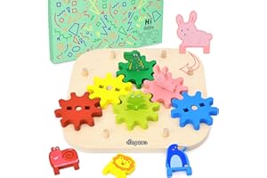 Japace Wooden Puzzle for 2 3 4 year olds, Montessori Toys Gear Puzzle with Turning Wheels and Animals, Educational Sorting Toys & Gifts for Toddlers Boys and Girls
