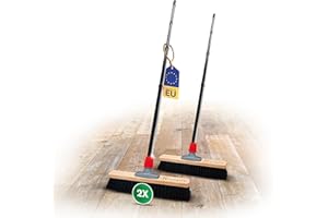 Novaliv 2X Saalbesen 40 cm mit Stiel Borsten Kunstborsten Besen fein Ideal als Werkstattbesen mit Stiel Hallenbesen Industriebesen Hausbesen Kehrbesen Zimmerbesen Haarbesen Terassenbesen Besen weich