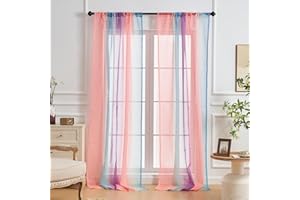 NETMEO 2 Panel Sheer Curtains, Girls Room Decoration, Translucent Tulle Curtains,See Through Curtains For Kids Bedroom Living Room, Light Filtering And Breathable Curtains (Pink Blue Purple, W52×L96×2P)