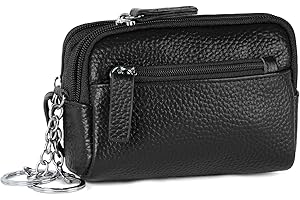 Aucuu Schlüsseletui Leder Damen und Herren, Schlüsseltasche Echt-Leder, 2 Fächer mit Reißverschluss, Schlüsselmäppchen für Schlüssel Autoschlüssel