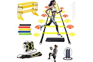 Aisny Accesorios de Entrenamiento de Fútbol, ​​con Escalera de Coordinación de 6m 12 Conos 4 Vallas Entrenador deFútbol Cuerda para Saltar Bandas de Resistencia Regalos de Fútbol para Niños