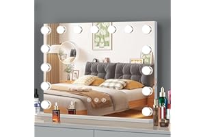 Ruication Hollywood Vanity Mirror with Lights, 58×48cm Lighted Makeup Mirror with 15 Dimmable Led Bulbs, 3 Lighting Modes, Touch Screen Control, Tabletop and Wall Mounted for Bedroom