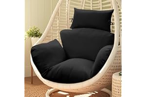 joomie Waterproof Egg Chair Cushion Replacement 119x79x13 cm Thicken Hanging Egg Swing Chair Cushion Indoor Outdoor Wicker Rattan Hammock Basket Cushion with Headrest Pillow, Black