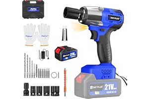 LUCN 420Nm Wheel Wrench Electric for Car Tyre Scaffolding Lug Nut Removal Wheel Brace, 3200RMP, 1 x 6.0Ah Li-ion Battery, 4 Sockets and 12 Drill Bits