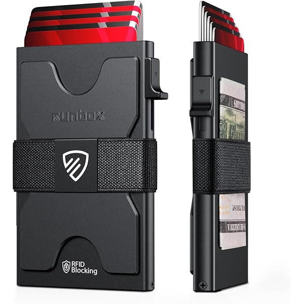 GSOIAX Portafoglio sottile da uomo con blocco RFID, in pelle, con tasca frontale in fibra di carbonio, porta carte di credito, con confezione regalo, Blu e Nero Carbonio, 4.3 x 3 x