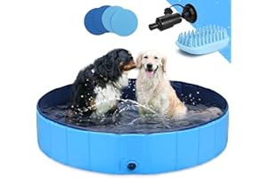 GOSTOCK Hundepool Schwimmbecken Faltbarer Hund 55"x12" Planschbecken Swimmingpool Kinderpool Hundebadewanne Doggy Pool für Großes Haustier Hund Katze Kinder PVC rutschfest (Bonus Haustier Badebürste)