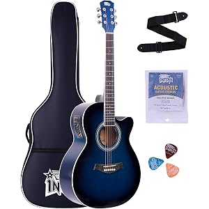 INTERN 40 inches Acoustic EQUALIZER Cutaway Guitar with Pick-up & truss rod, carry bag, strap & picks. Premium Wooden durable built, Tonal stability with professional sound amplificaiton (Blue)