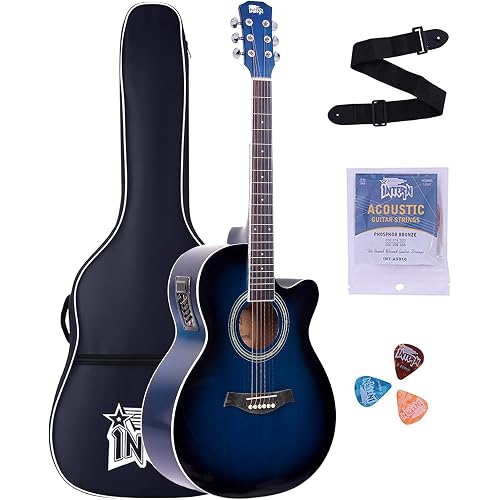 INTERN 40 inches Acoustic EQUALIZER Cutaway Guitar with Pick-up & truss rod, carry bag, strap & picks. Premium Wooden durable built, Tonal stability with professional sound amplificaiton (Blue)