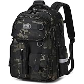 Amythe Large School Backpack for Boys 8-12 Years Lightweight, Camouflage | Children's School Backpack Ergonomic Waterproof fo