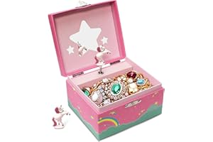 DWIYITTN Unicorn Music Jewellery Box – Pink Rainbow Design for Girls｜Lovely Birthday Gift, 15 x 13 x 9 cm – Jewellery Not Included