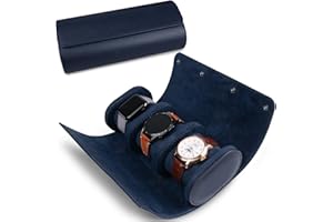 RoYiio Boîte à montres cylindrique à 3 emplacements - Étui de voyage vintage pour hommes et femmes - Version améliorée bleue