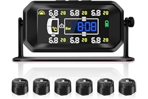 KAOLALI Sistema di monitoraggio della Pressione dei Pneumatici TPMS,【4/6 modalità Ruota】 0.01 Bar Alta Precisione TPMS, con 6 Sensori Pressione Pneumatici per Auto Camper per Camion LKW