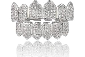 L&H Hip Hop Teeth Grill Set Microset Diamond Braces Vampire Zähne Grillz BBQ Mode Schmuck Männer und Frauen Paint Gifts,Silver