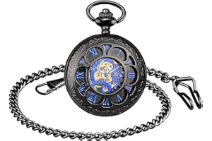 UNENDLICH U Orologio da tasca meccanico da uomo, orologio da tasca retrò traforato stile petalo, quadrante in numeri romani, movimento cavo, orologio da tasca in acciaio inossidabile alleato, regalo di Natale