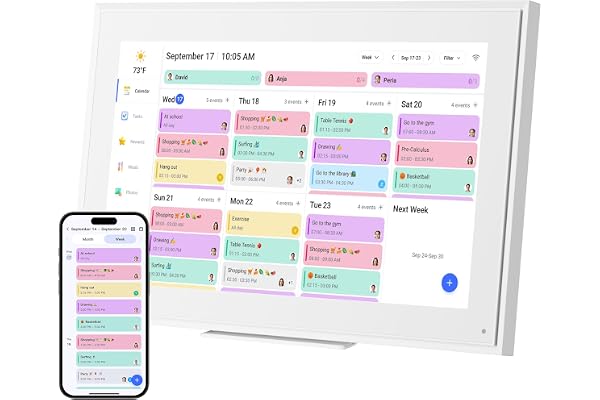 Calendrier mural numérique 15,6", planificateur familial avec 32 Go de stockage, agenda numérique tactile et calendrier de bureau intelligent avec planificateur de repas