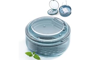 CWAWF 2in1 Badebehälter für Zahnprothesen, Retainer-Reiniger-Koffer Reinigungsbehälter, auslaufsicherer Einweichhalter für Zahnprothesen mit Bürste, Prothesendose, 4Pcs Prothesenbürste Set (Blau)