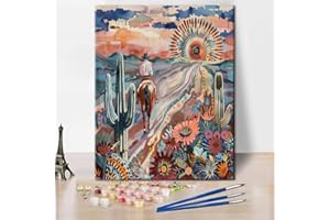 TISHIRON Malowanie Według Liczb dla Dorosłych - Pustynia z Drzewami Kaktusów, Kowboj - Zestaw do Malowania, Rzemiosło