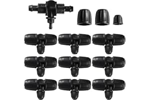 VooGenzek 10 Pezzi Raccordi per Irrigazione, Connettore Tubo a 3-Vie da Giardino per Tubo 8/12 mm a 4/7 mm, Connettori a T con Spinato Irrigazione a Goccia, per Prato, ​Giardin