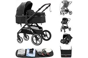 ALYIKOU Carrito Bebe 3 en 1, Carro Bebe 3 Piezas con Empuje Reversible de Dos Vías, Cochecito Bebe 3 Piezas con Estructura de Aleación Aluminio, Coche Bebe 3 en 1 Recién Nacidos,negro