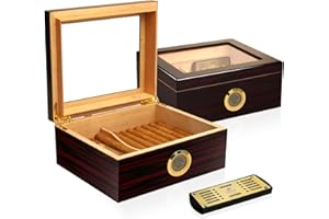 Slege Humidor Zigarren,Zigarren Humidor Spanisch Zeder -Digital Hygrometer, Humidor Befeuchter INOX,Teiler,kubanische Zigarrenzubehör,Geschenk für Männer(30-50 Zigarren)