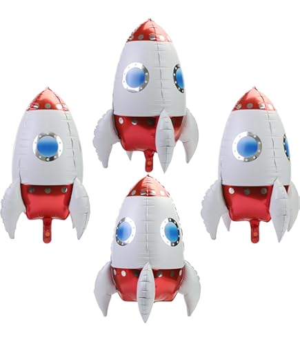 Palloncino Razzo 4D In Alluminio, 65cm, A Forma Di Razzo Spaziale, Decorazioni Per Feste A Tema Spazio, Compleanno Bambini (Bianco)