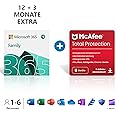 Microsoft 365 Family 12+3 months subscription | 6 users | Multiple PCs/Macs, Tablets/mobile devices | Download Code + McAfee 